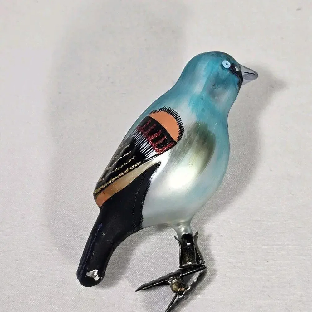 Vintage Blue Bird Mercury Glass Clip on Christmas Ornament Rare Tree Colorful - Picture 3 of 6